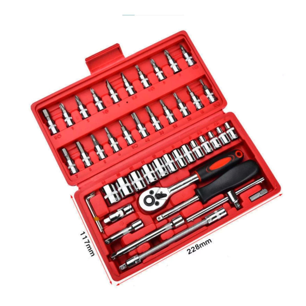 🔥 Kit de Herramientas de 46 Piezas – Juego de Llaves de Vaso y Carraca Reversible con Maletín – Juego Completo de Herramientas 🔧🧰